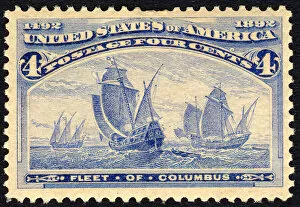 Colonisation Gallery: 4c Fleet of Columbus single, 1893. Creator: American Bank Note Company