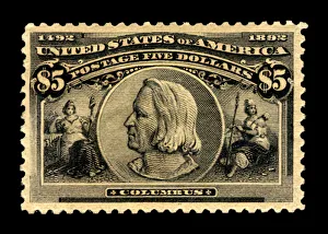 $5 Christopher Columbus single, 1893. Creator: American Bank Note Company $5 Christopher Columbus single, 1893. Creator: American Bank Note Company