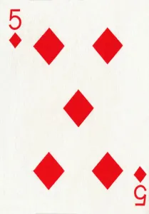 Gambling Prints: 5 of Diamonds from a deck of Goodall & Son Ltd. playing cards, c1940