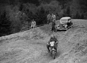500 cc Ariel of GR Walling competing in the MCC Edinburgh Trial, Roxburghshire, Scotland, 1938