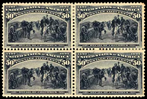 50c Recall of Columbus block of four, 1893. Creator: Unknown 50c Recall of Columbus block of four, 1893. Creator: Unknown