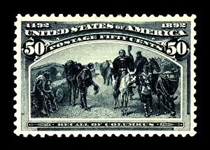 Waving Gallery: 50c Recall of Columbus single, 1893. Creator: American Bank Note Company