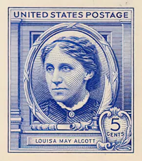 Bureau Of Engraving And Printing Gallery: 5c American Authors Louisa May Alcott die proof attached to plate proof, 14598