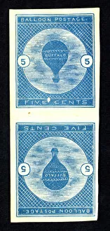 Hot Air Balloon Collection: 5c Buffalo Balloon imperforate vertical pair, 1877. Creator: Unknown