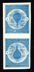 Balloon Collection: 5c Buffalo Balloon imperforate vertical pair, 1877. Creator: Unknown