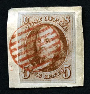 Wright Collection: 5c Franklin single, July 1, 1847. Creator: Rawdon, Wright, Hatch & Edson