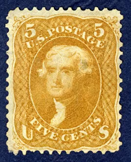 Presidential Collection: 5c Jefferson single, 1861. Creator: National Bank Note Company
