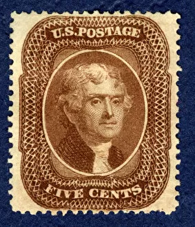Presidential Collection: 5c Thomas Jefferson type II single, 1860. Creator: Toppan, Carpenter & Company