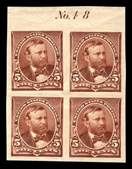 Us Grant Collection: 5c Ulysses S. Grant proof plate block of four, June 2, 1890