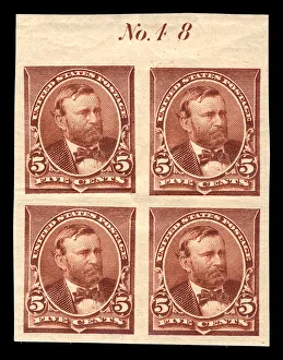 Us Grant Collection: 5c Ulysses S. Grant proof plate block of four, June 2, 1890
