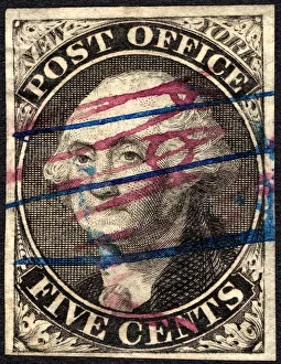 Postage Prints: 5c Washington New York postmaster provisional RHM signed single, 1845-1846