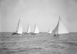 Cremona Prints: The 6 Metre class Cremona, Vanda and Chrysanthe racing downwind, 1913