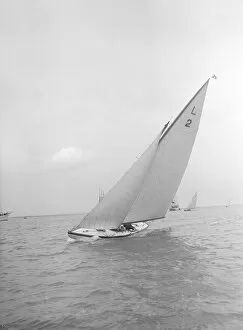 The 6 Metre Cynthia sailing upwind, 1912. Creator: Kirk & Sons of Cowes