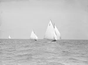 The 6 Metre The Whim (L6) and Correnzia racing downwind, 1911 The 6 Metre The Whim (L6) and Correnzia racing downwind, 1911