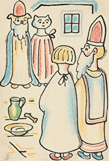 Anthropomorphism Prints: 6. A story about a dog and a cat, around 1928. Creator: Josef Capek