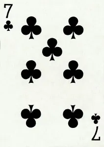 Clubs Prints: 7 of Clubs from a deck of Goodall & Son Ltd. playing cards, c1940