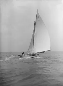 The 7 Metre Ginerva (K7) under sail, 1912. Creator: Kirk & Sons of Cowes The 7 Metre Ginerva (K7) under sail, 1912. Creator: Kirk & Sons of Cowes