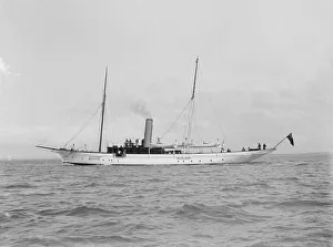 Steam Boat Prints: The 70 ton steam yacht Ombra under way, 1914. Creator: Kirk & Sons of Cowes