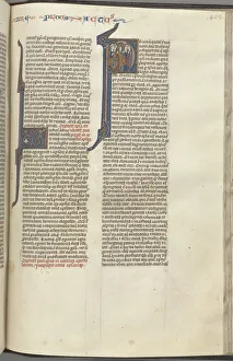 74. Fol. 463r, Acts, historiated initial P, the Ascension, c. 1275-1300. Creator: Unknown