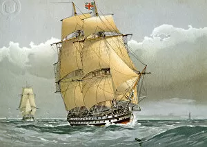 Chas Rathbone Low Collection: A 74 gun Royal Navy ship of the line, c1794 (c1890-c1893). Artist: William Frederick Mitchell