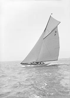Morgan Prints: The 8 Metre Garraveen, sailing close-hauled, 1914. Creator: Kirk & Sons of Cowes