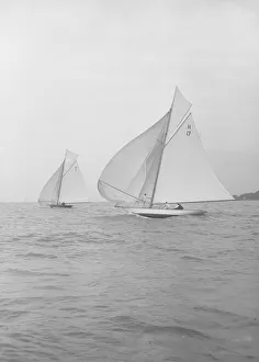 William Fife Prints: The 8 Metre Ierne & Gundred racing downwind, 1913. Creator: Kirk & Sons of Cowes