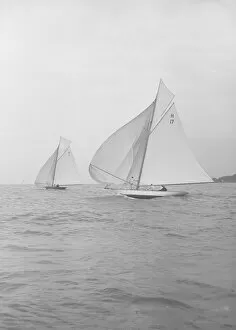 William Fife Collection: The 8 Metre Ierne & Gundred racing downwind, 1913. Creator: Kirk & Sons of Cowes