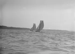 The 8 Metre sailing yachts Endrick and Spero racing downwind, 1911. Creator
