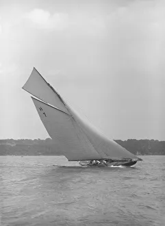 The 8 Metre yacht Gundred (H7) heeling upwind, 1913. Creator: Kirk & Sons of Cowes