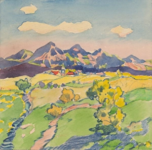Gustav Prints: 8.- View of a foothill village in the meadows, 1932. Creator: Gustav Mally