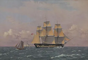 Eckersberg Cw Prints: The 84-Gun Danish Warship Dronning Marie in the Sound