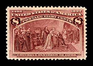 New World Gallery: 8c Columbus Restored to Favor single, 1893. Creator: American Bank Note Company
