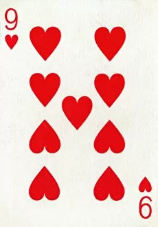 9 of Hearts from a deck of Goodall & Son Ltd. playing cards, c1940