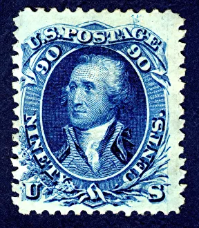 Presidential Collection: 90c Washington F Grill single, 1867-1868. Creator: National Bank Note Company