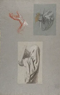 Saint Clotilde Prints: a. Hand of Saint Remi; b. Hand of Saint Remi; c. Drapery Study for Acolyte Holding Book