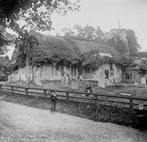 Lestrange Robert Augustus Henry Prints: Abandoned stone church and penny-farthing bicycle
