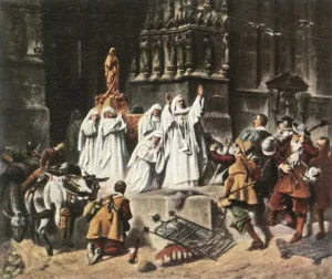 Nuns Prints: The Abbess of Frauenchiemsee protects her convent, 1632, (1936). Creator: Unknown
