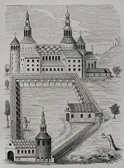 Courtyard Prints: Abbey of Saint-Riquier, (Abbey of Saint-Richarius), France, 1612, (1877). Creator: Unknown