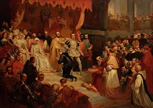 Political Event Prints: The abdication of Emperor Charles V in favor of his son Philip II At Brussels