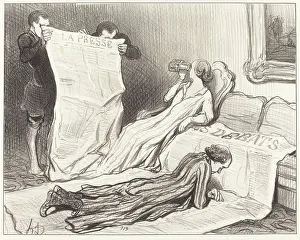 Lying Prints: Abonnes recevant leur journal... 1845. Creator: Honore Daumier