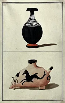 Spouted Prints: Above, a black Greek vase (perfume bottle?); below
