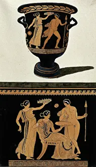 Antiquities Prints: Above, red-figured Greek wine bowl (bell krater); below