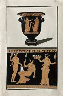 Antiquities Prints: Above, red-figured Greek wine bowl (bell-krater); below