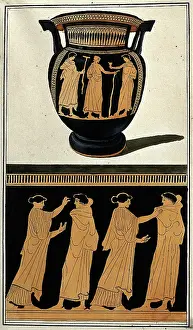 Above, red-figured Greek wine bowl (column krater); below, detail of decoration... 1760-9. Creator: Augustin Dahlsteen