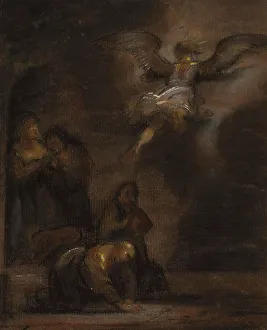 Crayon Prints: Abraham and the Angel, mid 19th century. Creator: Alfred Jacob Miller