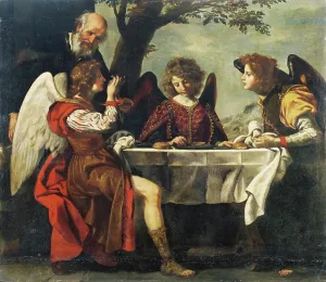 Book Of Genesis Prints: Abraham and Three Angels, 1700. Creator: Jacopo Vignali