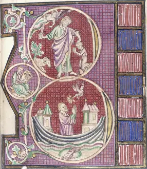 Flooding Prints: Abraham and Isaac, and Noah in the ark, c1295-c1305. Creator: Unknown