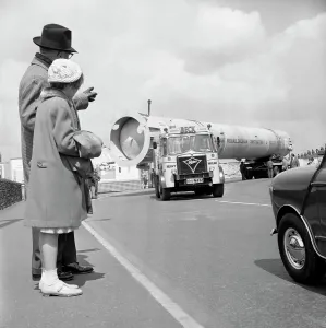 Greater Manchester Prints: An absorption tower being transported by road, Dukenfield, Manchester, 1962. Artist