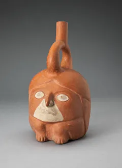 Stirrup Spout Prints: Abstract Portrait Vessel of a Ruler with Head reasing on Legs, 100 B. C. / A. D. 500