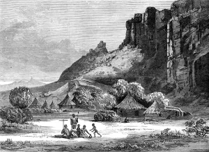 Mud Brick Prints: The Abyssinian Expedition: village under the Antalo Amba, 1868. Creator: Unknown